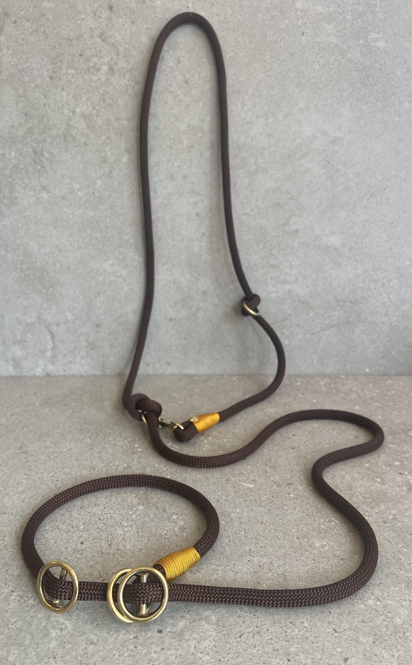 Hands-free line m. indbygget halsbånd Walnut/Golden rod